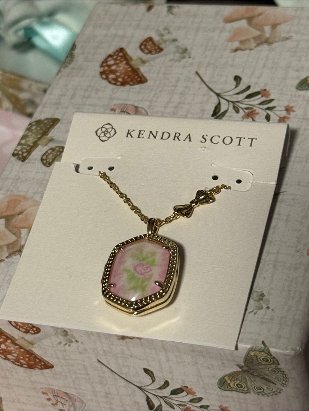 Kendra Scott x LoveShackFancy Gold & Pink Flower Locket Necklace New